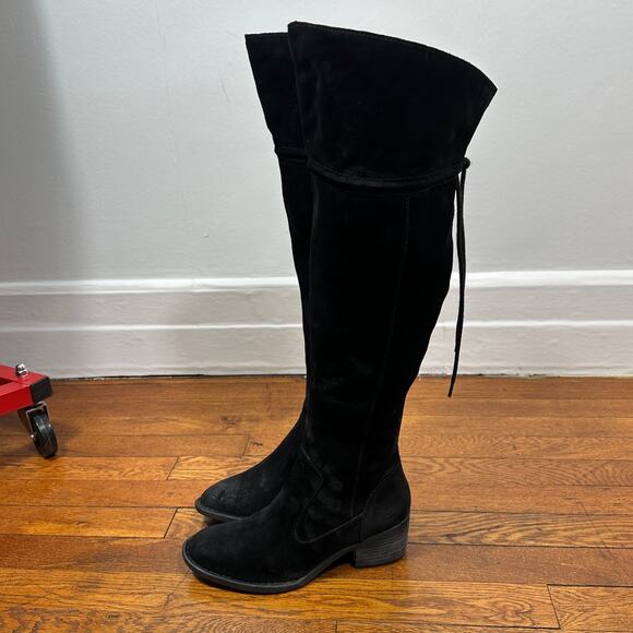 Born Black Suede Over the Knee Riding Boots Women’s 8M Tie Back Zip Tall Comfort - Picture 3 of 14